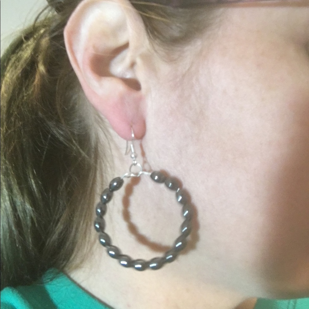 Hand made hematite hoop earrings